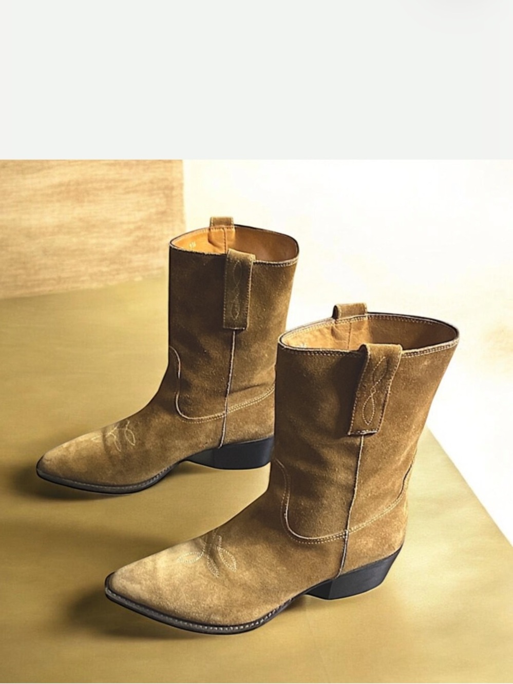 Cole Haan Crafted In Italia Suede Heel Point Toe Suede Mid Cowboy Boots Size 8